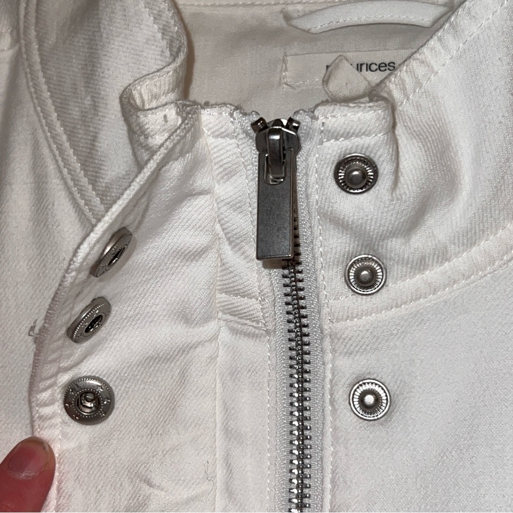 White Bomber Jacket Size Large 100% Cotton Snap Front Utility - Picture 4 of 9